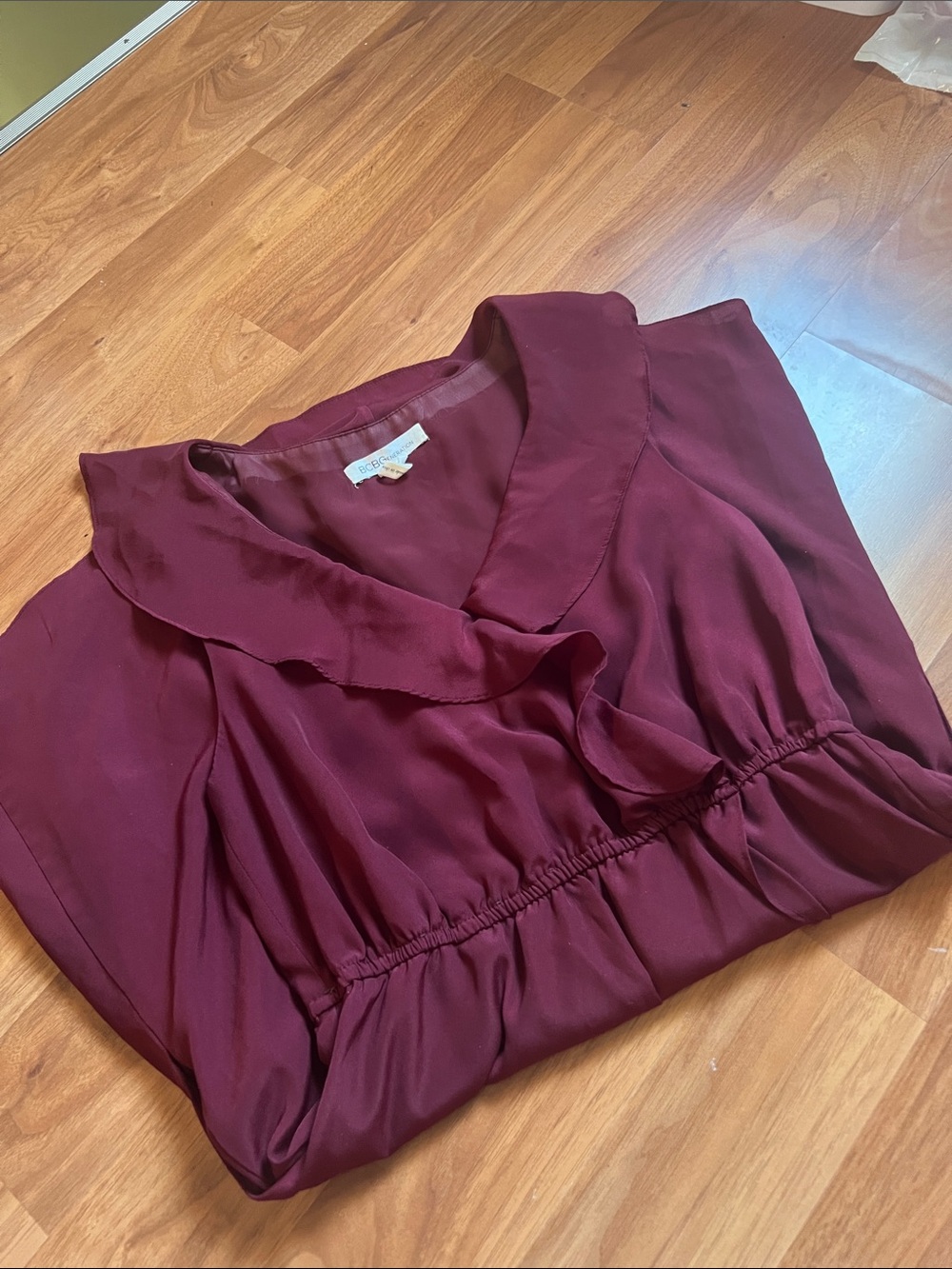 BCBGeneration Burgundy Ruffle-Trim Mini Dress - Picture 2 of 3